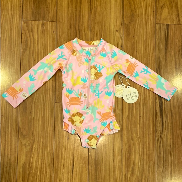 Pink and Green Rashguard Swimwear with Long Sleeves - Picture 1 of 6